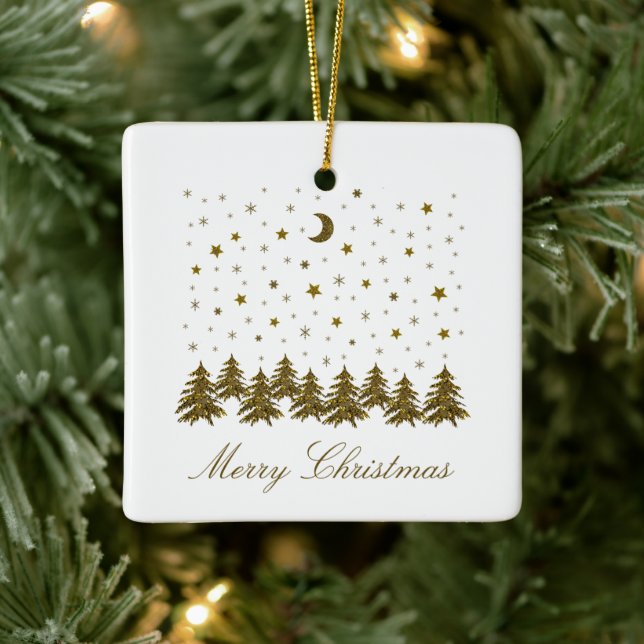 Funkelnd Weihnachtsbaum, Mond, Sterne Keramikornament (Baum)