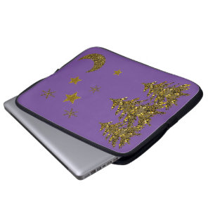 Funkelnd Weihnachtsbaum, Mond, Sterne Laptopschutzhülle