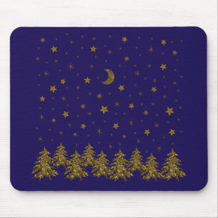 Funkelnd Weihnachtsbaum, Mond, Sterne Mousepad