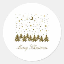 Funkelnd Weihnachtsbaum, Mond, Sterne Runder Aufkleber
