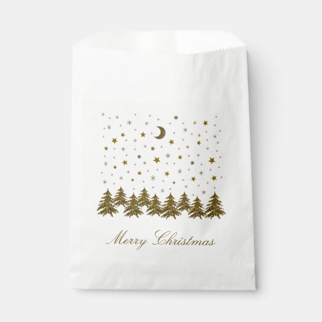 Funkelnd Weihnachtsbaum, Mond, Sterne Weihnachten Geschenktütchen (Vorderseite)
