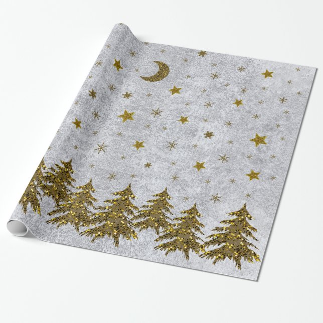 Funkelnd Weihnachtsbaum, Sterne auf abstraktem Pap Geschenkpapier (Ungerollt)