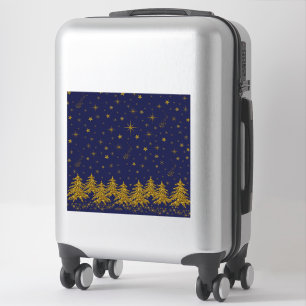 Funkelnd Weihnachtsbaum, Sterne, Schnee auf blau Aufkleber