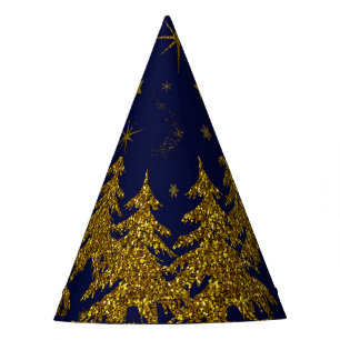 Funkelnd Weihnachtsbaum, Sterne, Schnee auf blau Partyhütchen