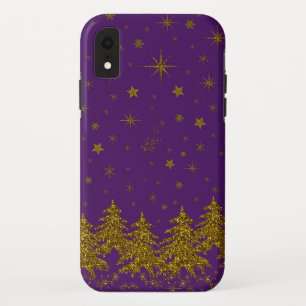 Funkelnd Weihnachtsbaum, Sterne, Schnee auf lila Case-Mate iPhone Hülle