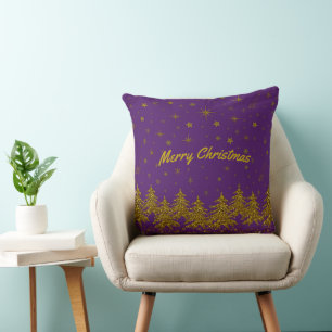Funkelnd Weihnachtsbaum, Sterne, Schnee auf lila Kissen