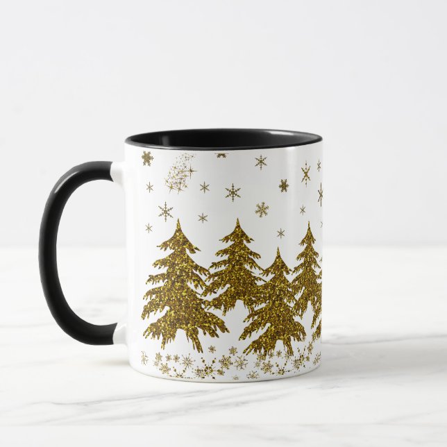 Funkelnd Weihnachtsbaum, Sterne, Schnee Tasse (Links)
