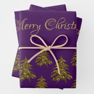 Funkelnd Weihnachtsbaum zu lila Weihnachten Geschenkpapier Set