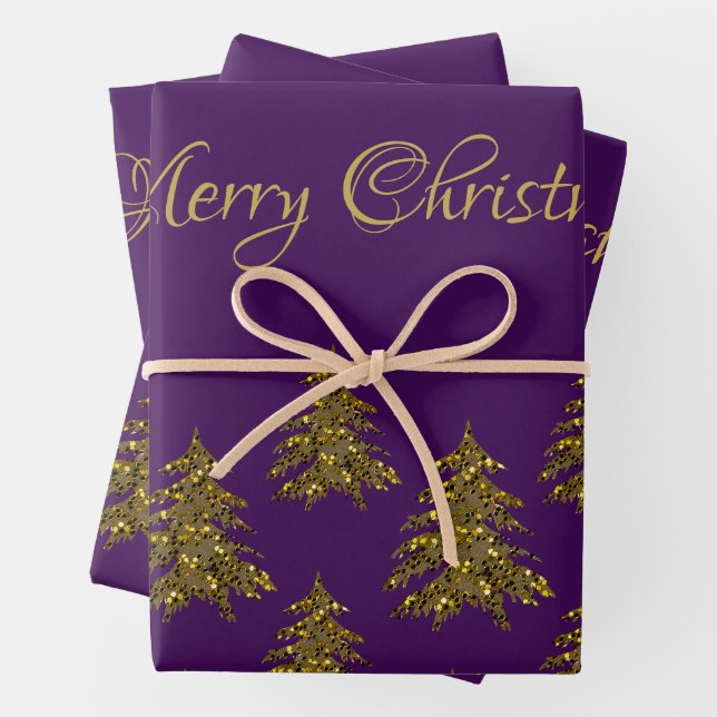 Funkelnd Weihnachtsbaum zu lila Weihnachten Geschenkpapier Set (Beispiel)