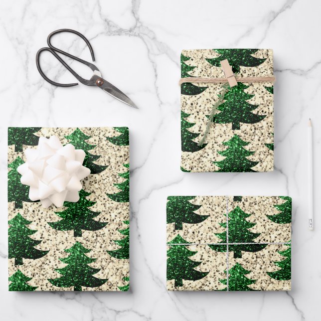 Funkelnd Weihnachtsbaumgold Geschenkpapier Set (Vorderseite)