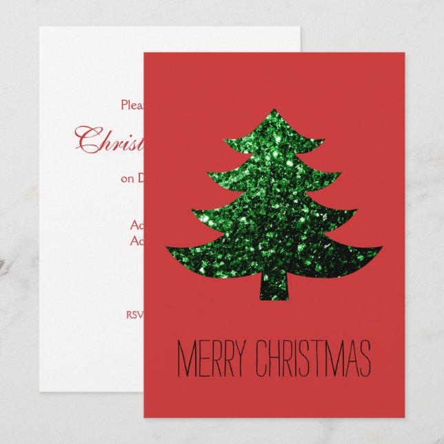 Funkelnd Weihnachtsbaumgrün einladen Einladung (Vorne/Hinten)