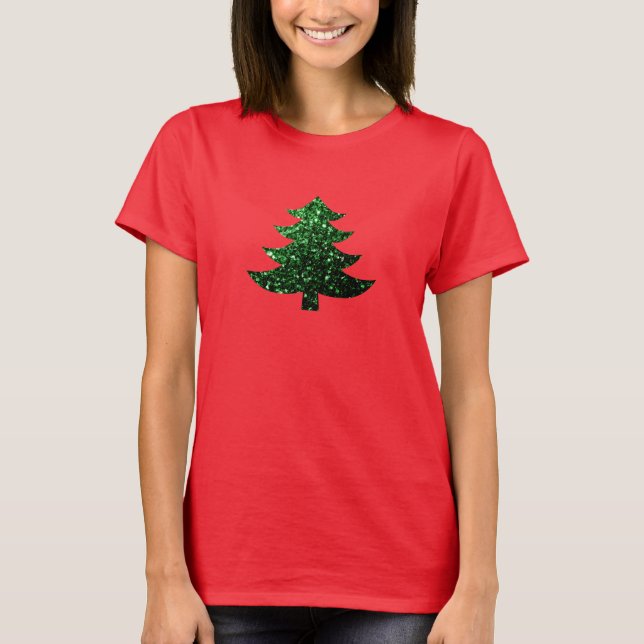 Funkelnd Weihnachtsbaumgrün-Glitzern T-Shirt (Vorderseite)