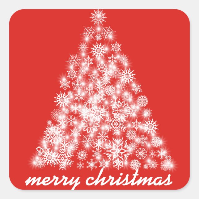 Funkelnd Weihnachtsschneeflockenbaum Quadratischer Aufkleber (Vorderseite)