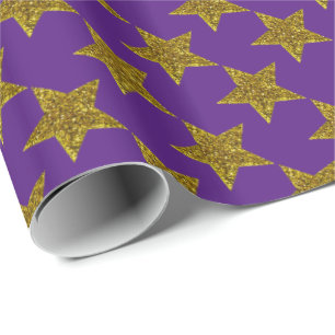 Funkelnd Weihnachtssterne auf dunkelviolett Geschenkpapier