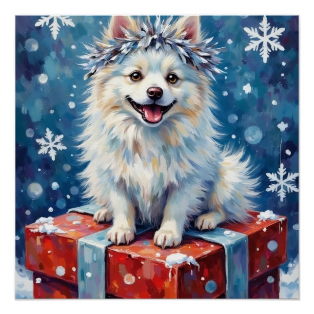 Funkelnde American Eskimo Dog Festive Geschenk Kis Poster (Vorderseite)