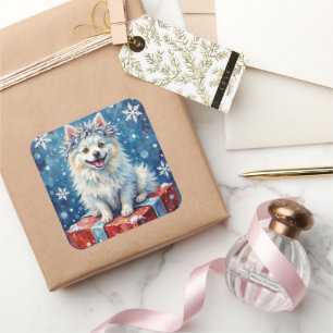 Funkelnde American Eskimo Dog Festive Geschenk Kis Quadratischer Aufkleber