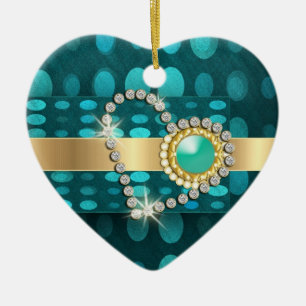 Funkelnde Aquaedelsteine des Diamantherzens Keramikornament