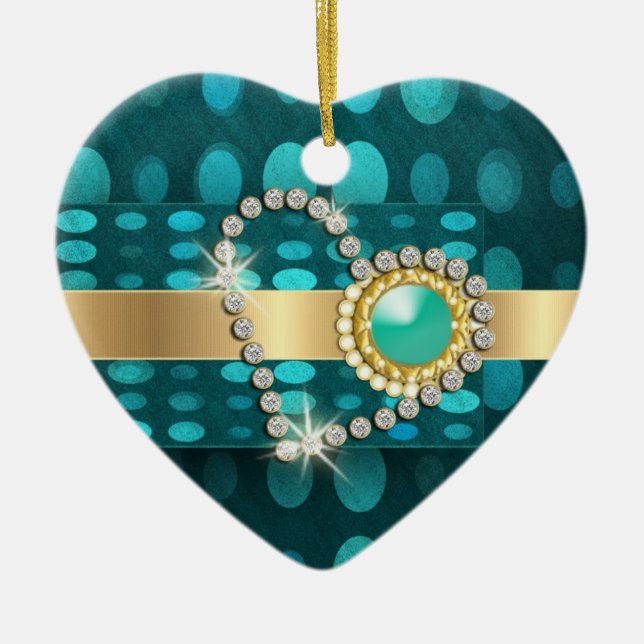 Funkelnde Aquaedelsteine des Diamantherzens Keramikornament (Vorne)