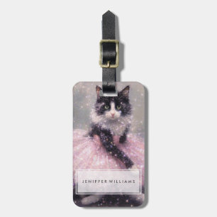 Funkelnde Ballerina-Katze im rosa Tutu Gepäckanhänger
