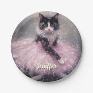 Funkelnde Ballerina-Katze im rosa Tutu Pappteller