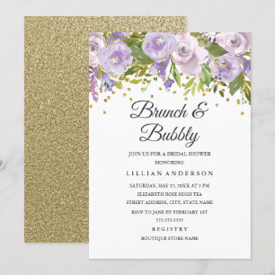 Funkelnde Blumen Violetter Brunch und Sekt Einladung