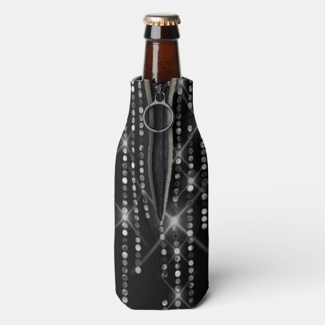 Funkelnde Diamanten auf Schwarz Flaschenkühler (Flasche Rückseite)