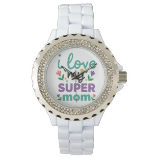 Funkelnde Diamantfassung Super Mom Weißer Link Wat Armbanduhr