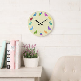 Funkelnde, farbenfrohe Kaninchenhalle Große Wanduhr