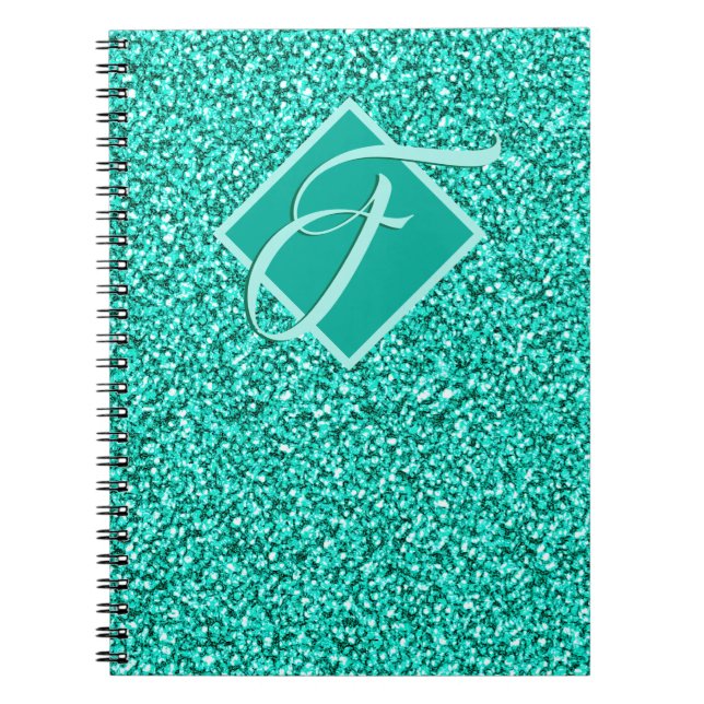 Funkelnde Glam Turquoise Blau Glitter Monogramm Notizblock (Vorderseite)