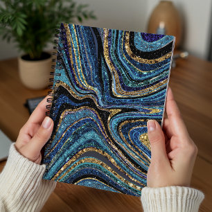 Funkelnde Glamour Glitzer girly Marmor Kunst blau Notizblock