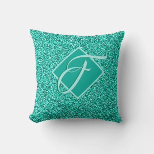 Funkelnde Glamour-Türkis-Blau-Glitzer-Monogramm Kissen