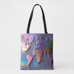 Funkelnde Glitter 3D farbenfrohe Weltkarte Tasche