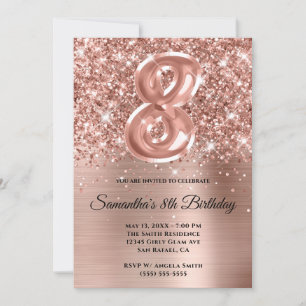 Funkelnde Glitter-Roségold-Glamour 8. Geburtstag Einladung