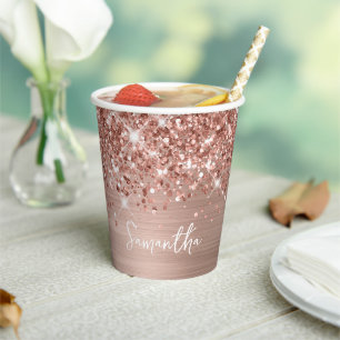 Funkelnde Glitter-Roségold-Glamour-Name Pappbecher