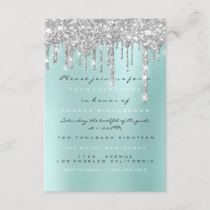 Funkelnde Glitter-Tropfen Silber Aqua  Braut Sweet Einladung