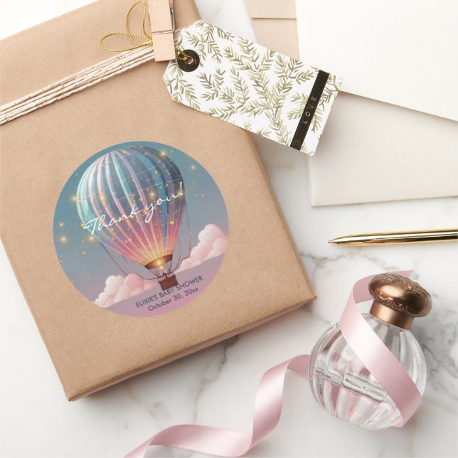 Funkelnde Glitzer Heißluftballon Babydusche Runder Aufkleber (Schenken)