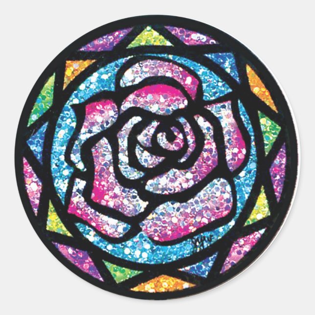 Funkelnde Glitzer Hellrosa Rose Runder Aufkleber (Vorderseite)
