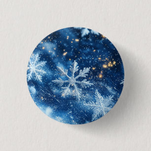 Funkelnde Glitzer-Schneeflocken Winter Weihnachten Button