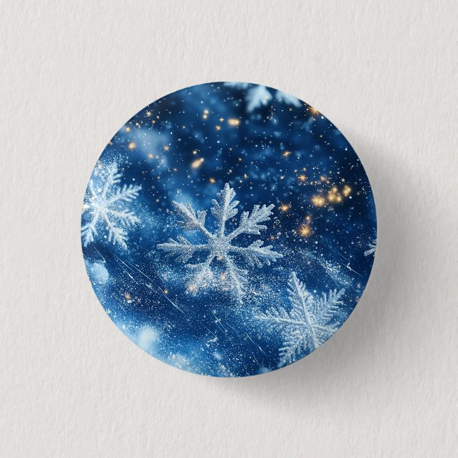 Funkelnde Glitzer-Schneeflocken Winter Weihnachten Button (Vorderseite)