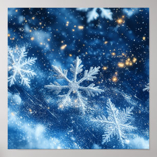 Funkelnde Glitzer-Schneeflocken Winter Weihnachten Poster
