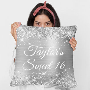Funkelnde glitzernde Silberfolie Glam Sweet 16 Kissen