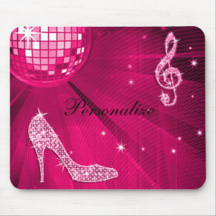 Funkelnde heiße rosa Musiknote & Stiletto-Absatz Mousepad
