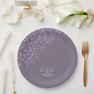Funkelnde Hochzeit Dunkles Mauve ID889 Pappteller