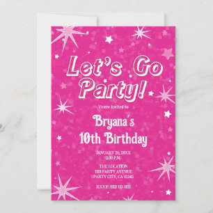 Funkelnde Hot Pink Sterne Let's Go Party Geburtsta Einladung