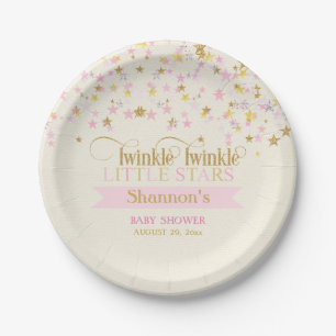 Funkelnde kleine Sterne Zwillings-Baby-Party Pink  Pappteller
