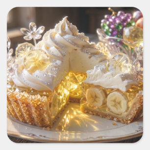Funkelnde Kristall-Bananencreme-Pie Quadratischer Aufkleber
