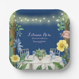 Funkelnde Lichter Blaue Blumen Hochzeitsshower Pappteller
