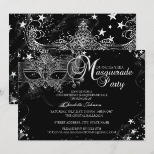 Funkelnde Maskenstern Nacht Maskenball Quinceañera Einladung