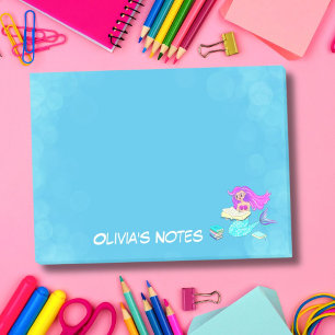 Funkelnde Meerjungfrau mit Brille Name lesen  Post-it Klebezettel