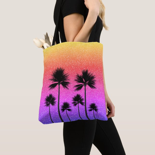 Funkelnde Palmen Gradient Sonnenuntergang Tasche (Von Nahem)